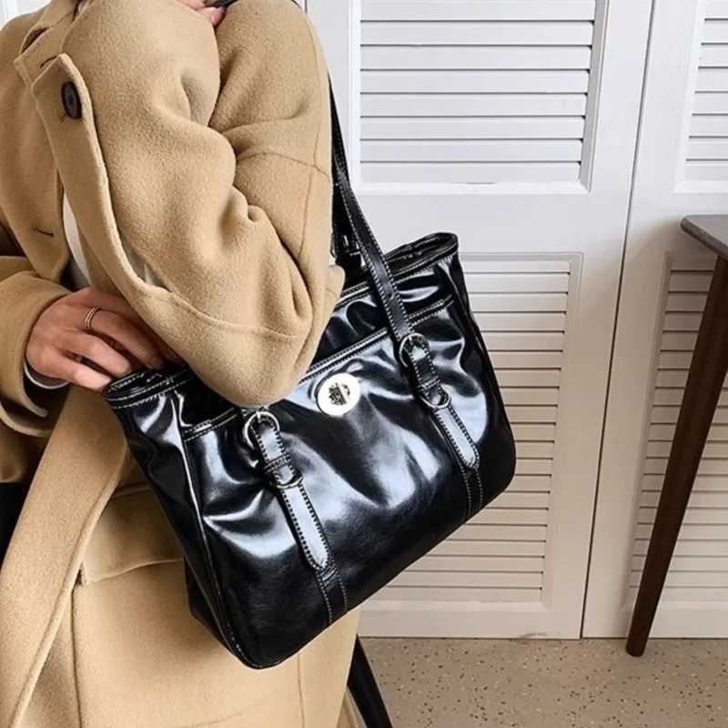 JIAERDI Large Capacity Black Tote Bag Wen High Street Pu Leather Chic Casual Handbag Fem Vintage Shoder Bags Bolso Mujer Y251209