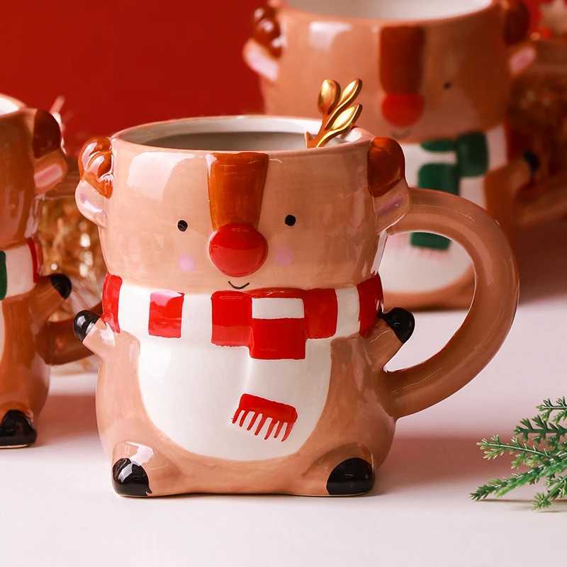 3D Santa Hand Painted Ceramic g With Handgrip Coffee Milk Tea Cup Christmas Holiday Cartoon Kitchenware Christmas Gift H251209