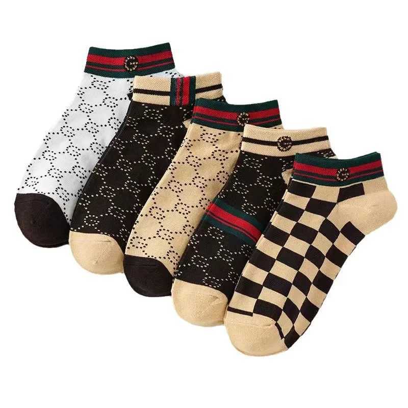 5 pairs of summer thin-edged socks sweat-absorbent and breathable luxury boat socks shallow mouth socks fashionable short socksT251209