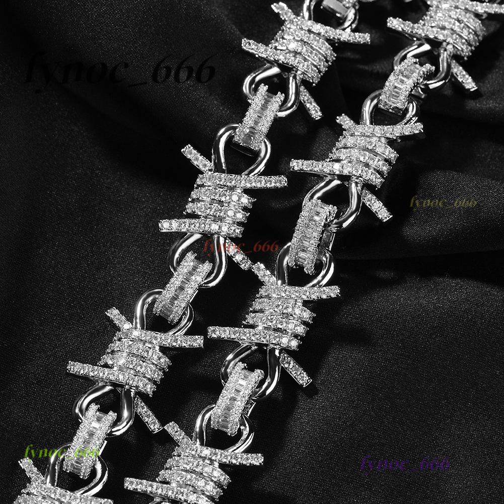 19mm Hip Hop Punk Mens Thorns Cuban Link Chain Necklace Bracelets Moissanite Men Jewelry