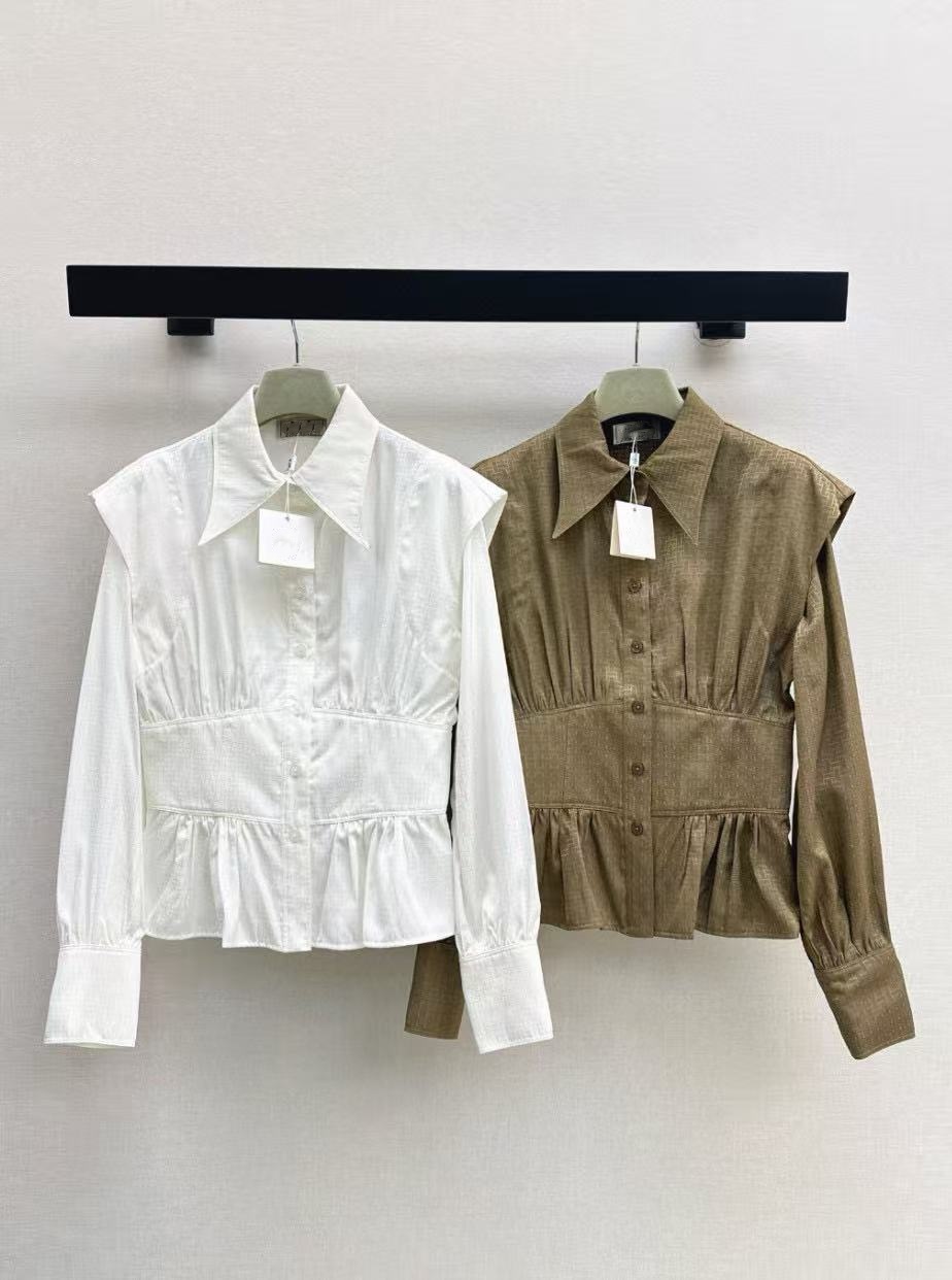Exclusive autumn early H dark pattern jacquard waist-cinching shirt