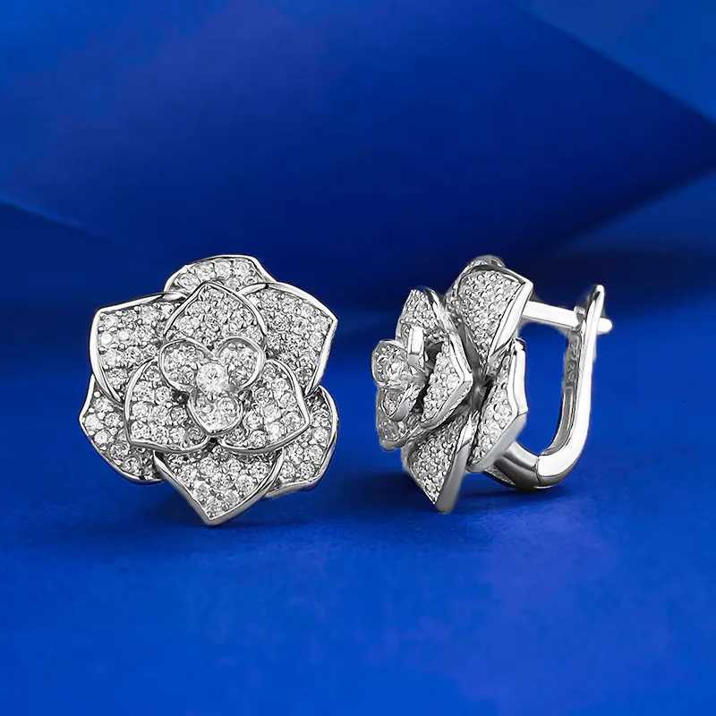 2023 New S925 Silver Luxury Set with Diamond Camellia Flower Rose Earrings for Womens Exquisite Versatile Style K251209 H260202
