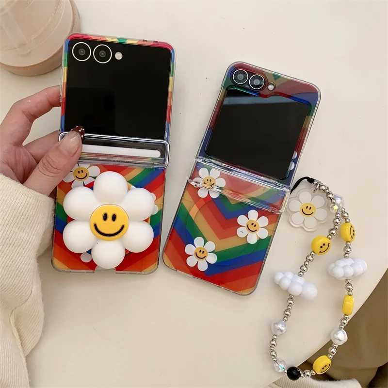 Cute Flower Holder Bracelet Phone Case For Galaxy Z Flip 7 FE 6 5 4 3 Insert Cards Magnetic Wireless Charge Case C251209