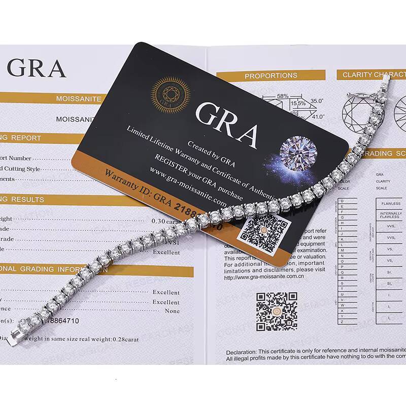 Hot Selling 3mm 4mm 5mm Vvs GRA Certified Moissanite Diamond 925 Sterling Silver Tennis Bracelet Unisex Jewelry