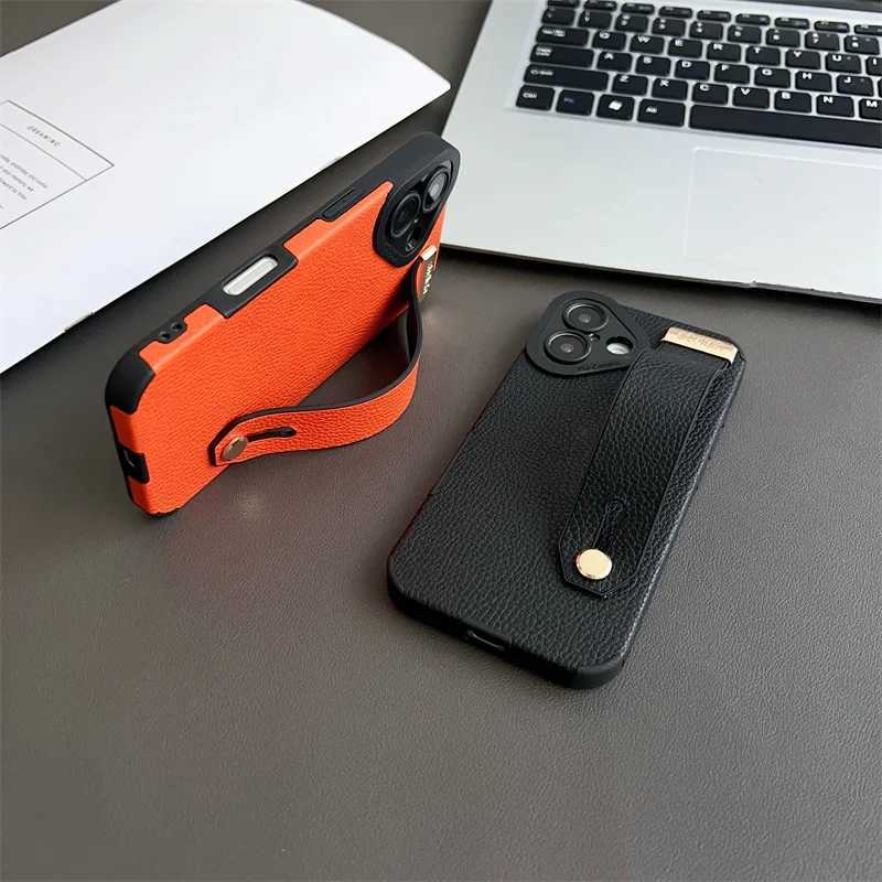Luxury Lichee Pattern TPU Leather Hand Wrist Strap Bracket Case For iPhone 16 15 14 13 12 11 Pro XS Max X XR 7 8 Plus SE 2 Cover C251209