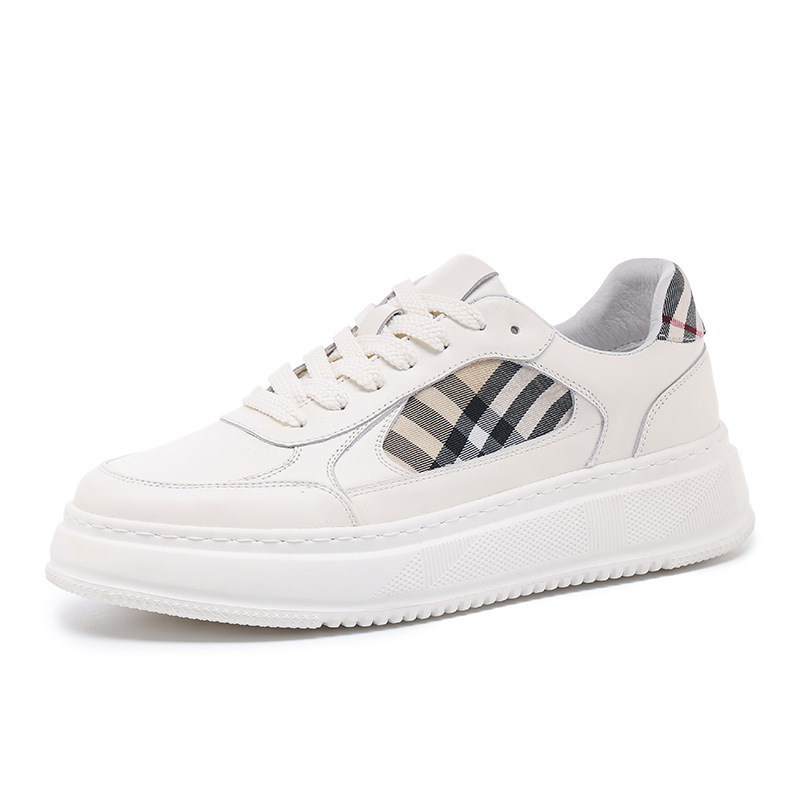 Designer shoes 2025 autumn new leather splicing thick soled sports shoes casual and versatile soft soled board shoes for men