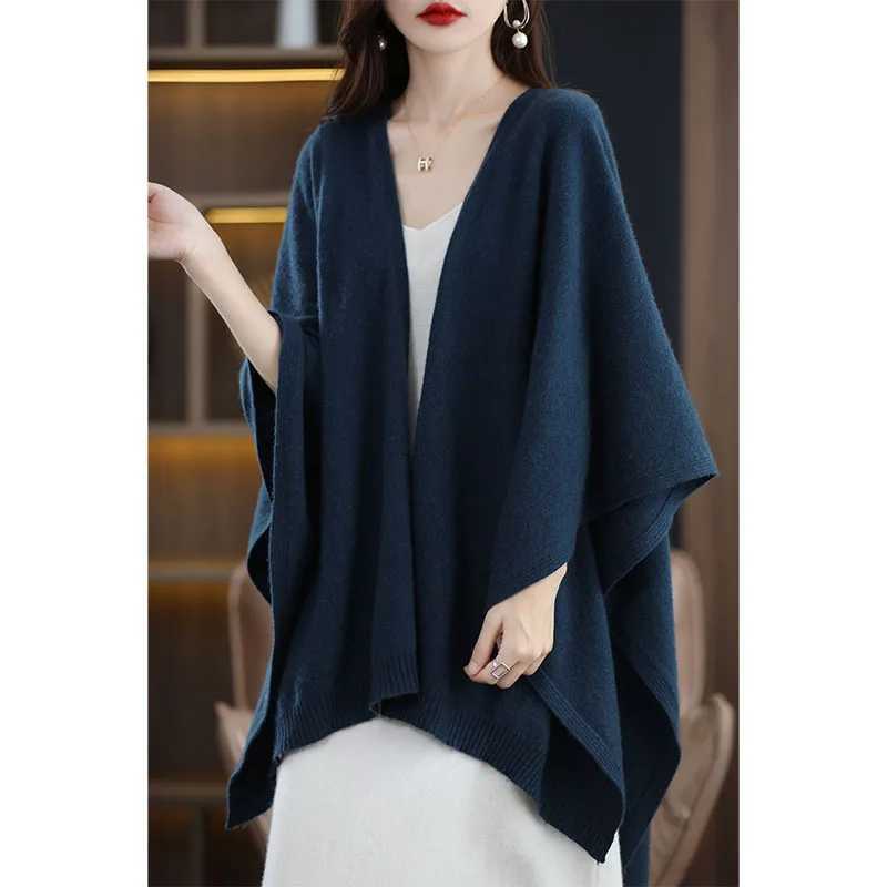 Luxury 100 Merino Wool Women Large Size Sweater Casual Simple Cardigan Wool Knitwear Autumn Winter Warm Clothing Scarf Shawls Y251208