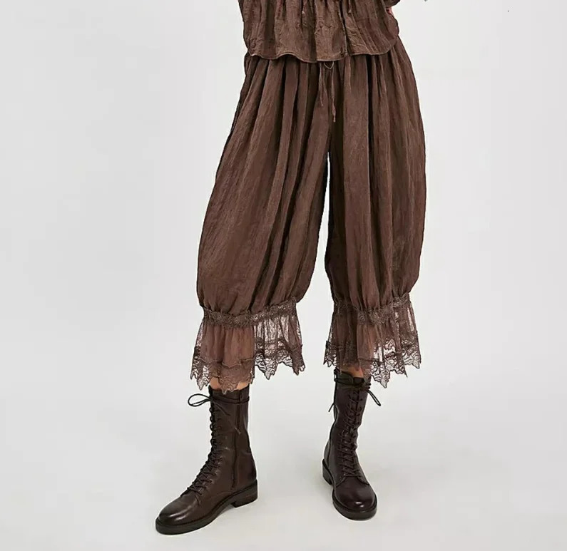 Womens Y2K Loose Fit Bloomers Cropped Pants Drawstring High Waist Floral Lace Patchwork CalfLength Lantern Trousers 251129