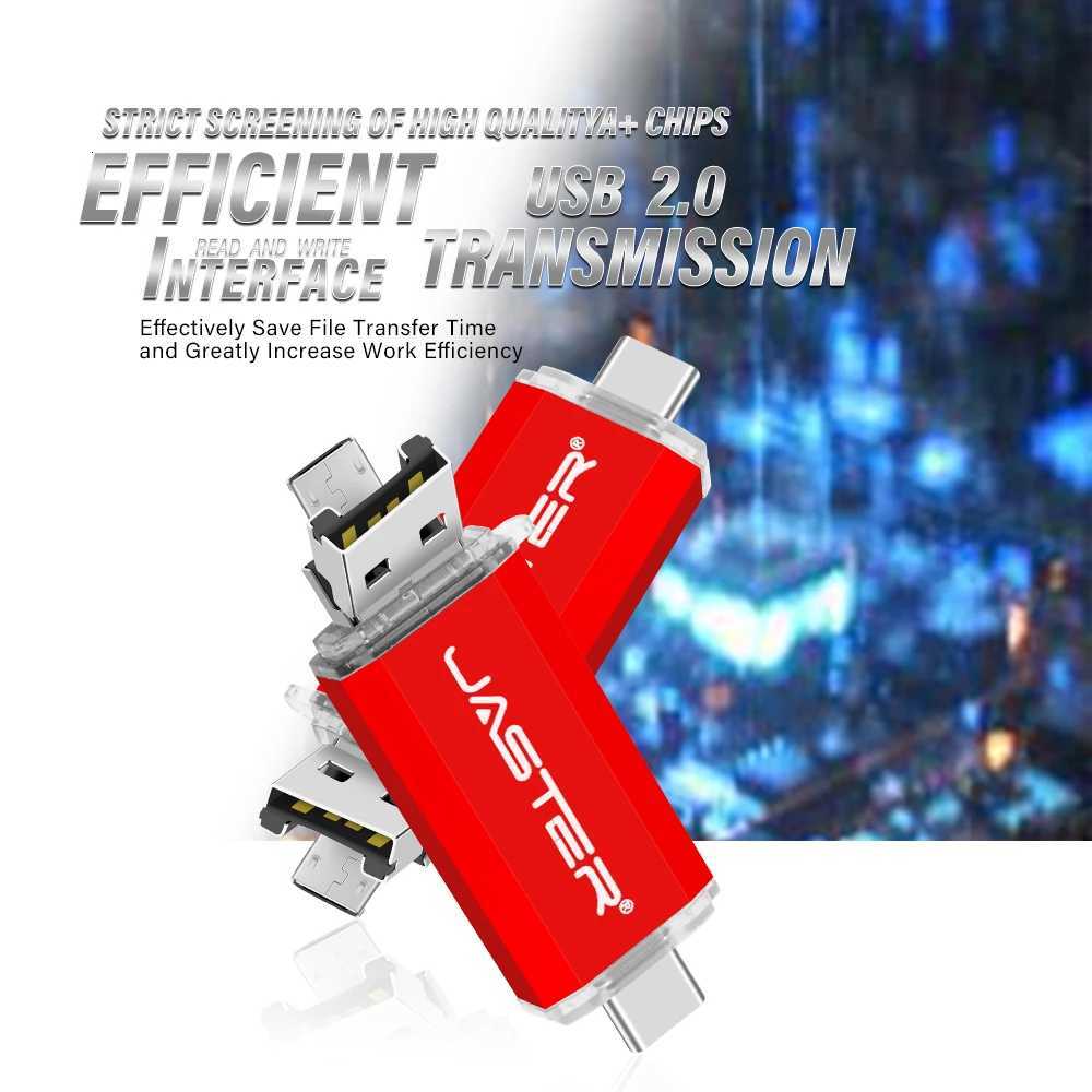 JASTER TYPE-C OTC USB 3 IN 1 USB Flash Drive 128GB Business Gift Memory Stick 64GB High Speed Pen Drive 32GB Red U Disk 16GB 8GB C251209