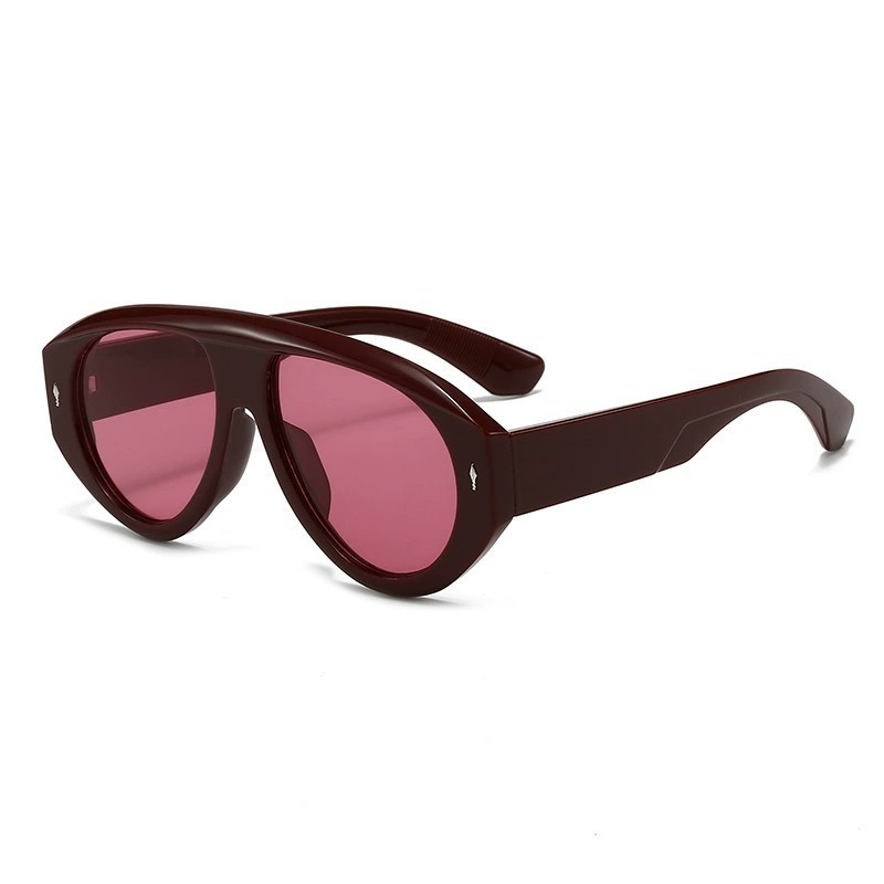 Men's Trendy Pilot Sunglasses - Large Frame with Burgundy Tinted Lenses