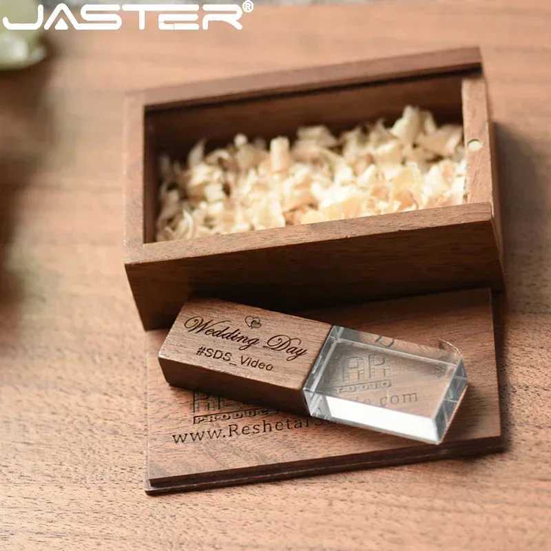 JASTER Crystal Wooden usb flash drive pen drive U disk memory stick pendrive 4GB 8GB 16GB 32GB 64GB wedding gift thumb drive C251209