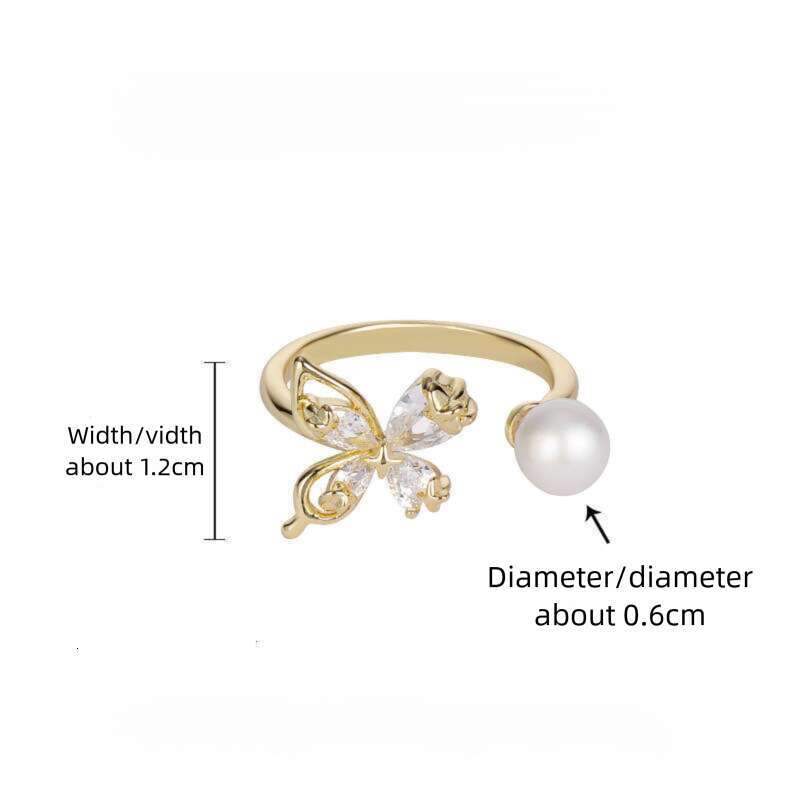 DHcollections French Style Exquisite Elegant Pearl Butterfly Open for Women, Light Luxury Fashion High-end Versatile Index Finger Ring Jewelry