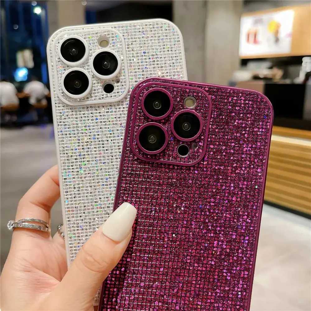 Luxury Hight End Black Bling Glitter Noble Case For iPhone 15 14 13 12 Pro Max 11 Lens Film Protection Soft TPU Shockproof Cover C251209