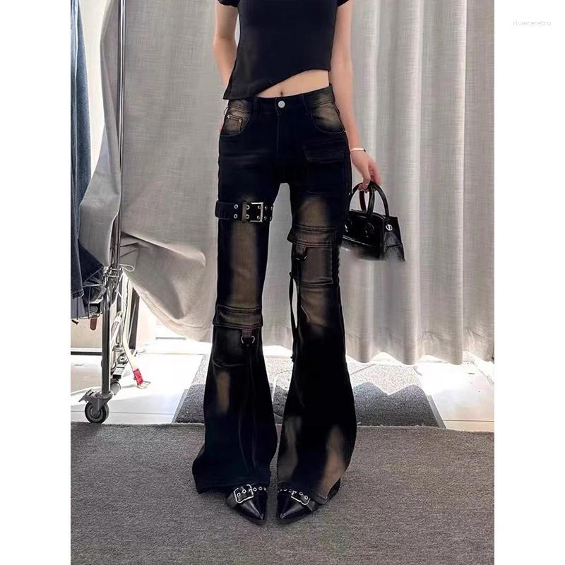 Women's Jeans ZHIZOU Autumn Winter Women Denim Pants High Waist Cargo Jean Goblin Core Kpop Bell Bottom Japanese Y2k Stretch 2000s Gyaru Z260313