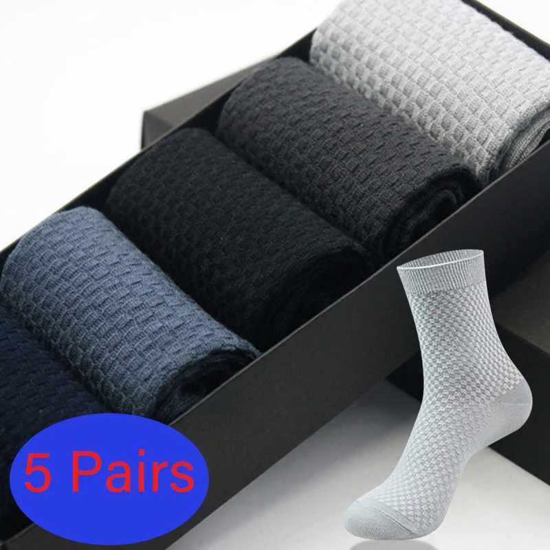 5 Pairs/Lot Mens High Quality Bamboo Fiber Socks Sweat Absorbent Breathable Medium Tube Socks Business Casual Solid Color SocksT251209