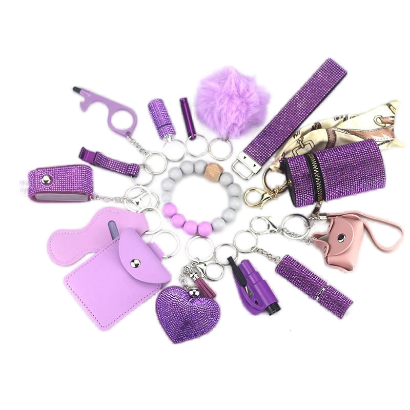 Portable Diamond-Encrusted Self-Defense 15-Piece Keychain Set