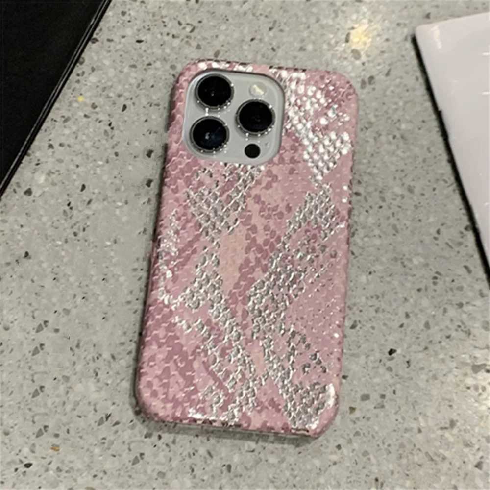 Luxury Glossy Snake Skin Print Leather Phone Case For iPhone 15 14 13 12 Pro Max Plus INS Glitter Camera Protection Soft Cover C251209