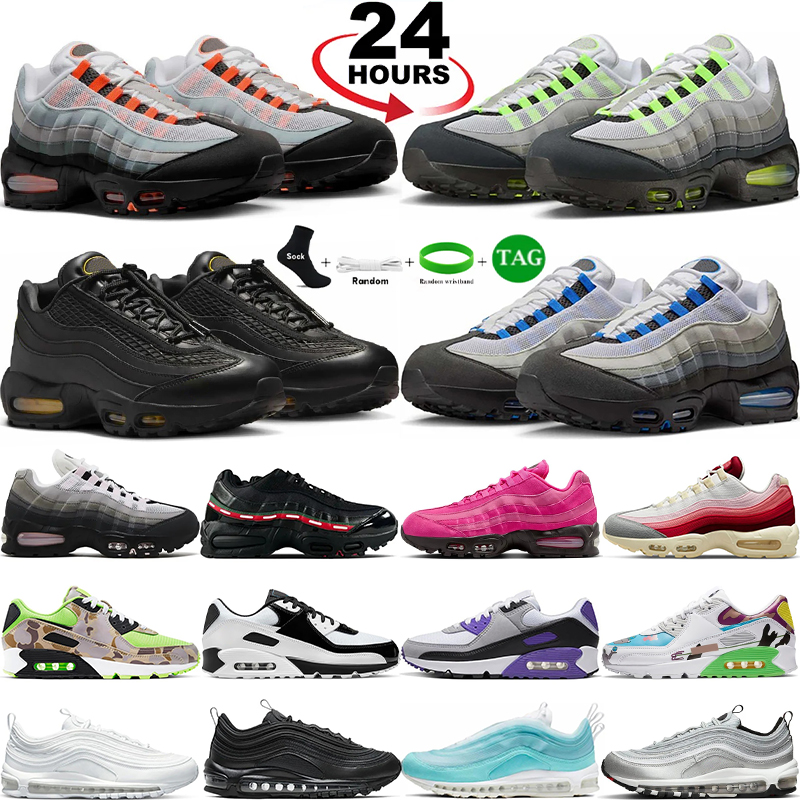 Designer 95 Running Shoes 90 Womens Sneakers Mens Trainers Triple Black White Neon Yellow Cool Grey Olive Thick cushion bottom Sports shoes