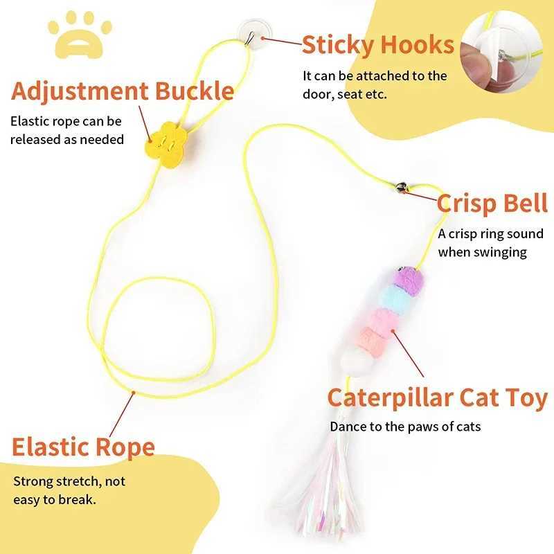 Interactive Cat Swing Toy Elastic Sticky Disc Hanging Door Teaser Kitten Toys with Dragonfly Shape Feather Bell Indoor Exercise M251209