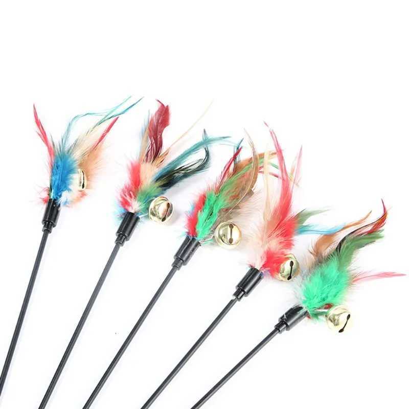 5pcs/set Cat Interactive Wand Colorful Feather Chicken Feather Cat Stick Bell Portable Creative Fashion Novelty Pet Cat Supplies M251209