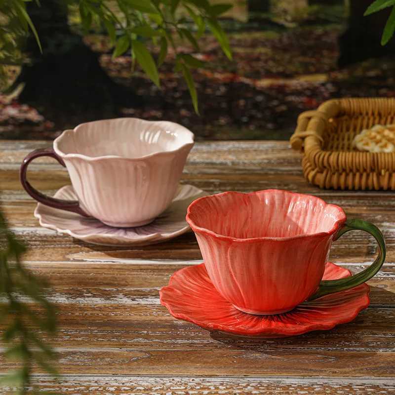 300ML European Ceramic Coffee Cup Saucer Flower Shape g Delicate Flower Afternoon Tea Flower Tea Coffee Cup Breakfast Milk g H251209