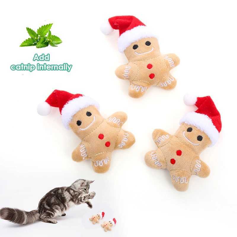 Catnip Toys Interactive Toys Cartoon Plush Christmas Gingerbread Man Cat Toys Cat Anti Bite Interactive Toy Pet Supplies M251209