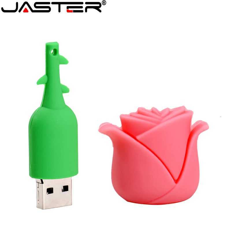 JASTER USB flash drive Rose flower Pen drive Red e Memory stick w for girls gift Pendrive key chain 64GB 32GB C251209
