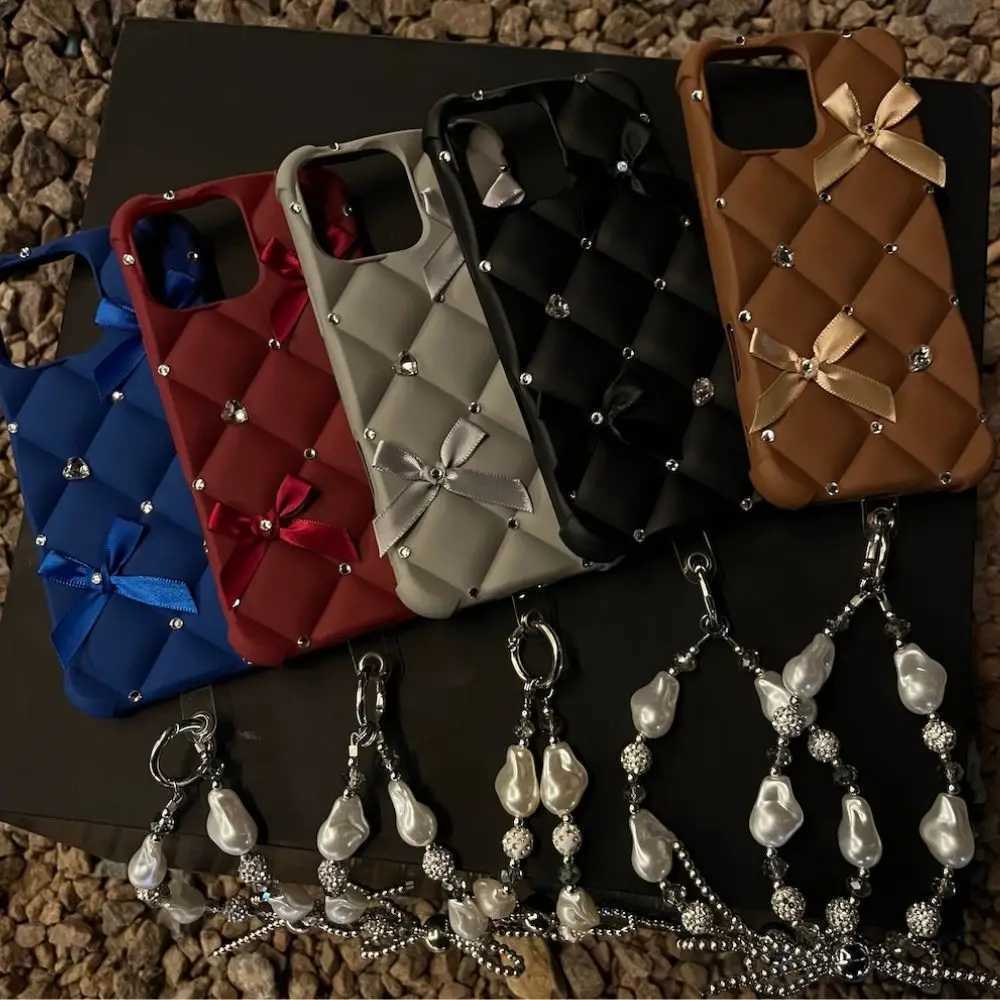 Luxury Designer Glitter Bow Matte Cover for iPhone 17 Pro Max 13 14 11 12 15 Stylish Strap Phone Cover for iPhone 16 Pro 17 Air C251209