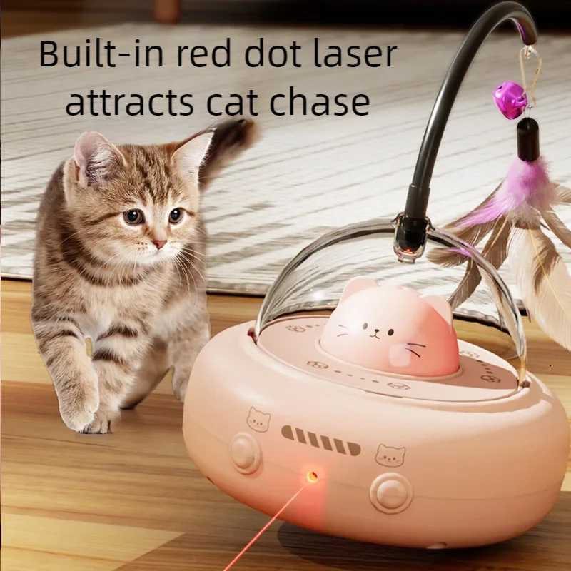 Electric Smart Teaser Cat Toy UFO Cat Teaser Stick With Bell Training Pet Toys Replaceable Feather Interactive Cat Supplies M251209