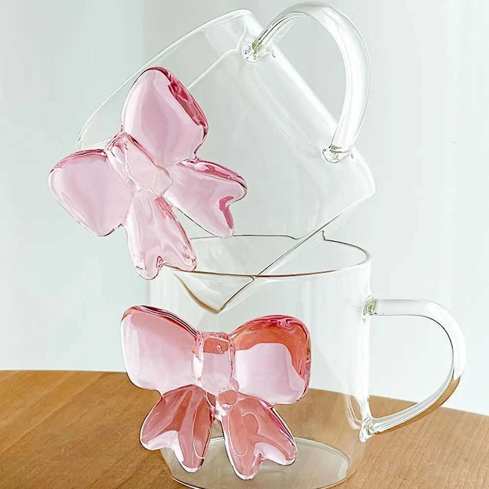 400ml Ceative Transparent Cup With 3D Bow Decor Cute Lovely Coffee g Gifts For Girls Friends Off And He H251209