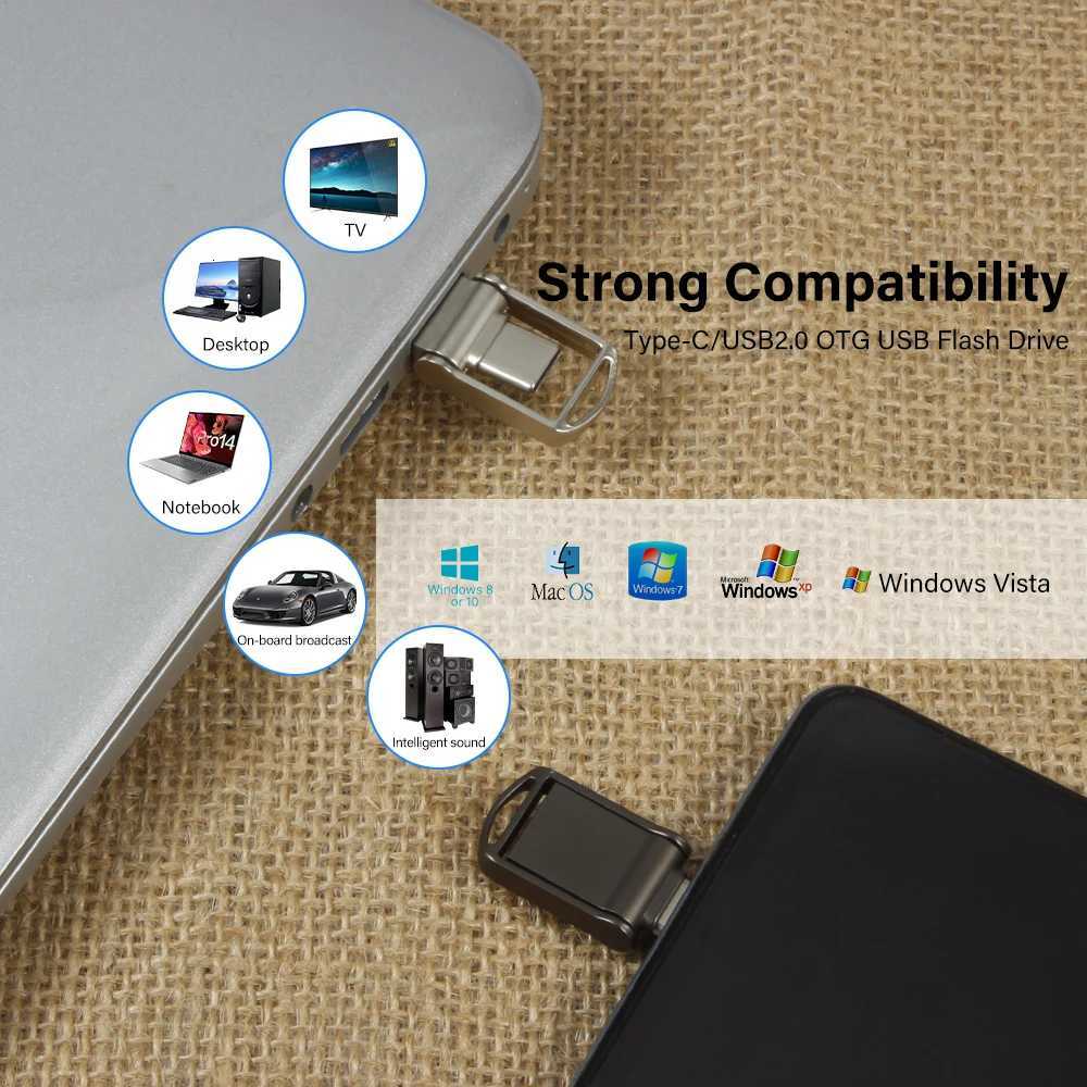 er Mini TYPE-C USB Flash Drive 64GB Rotatable Metal Pen Drive 32G Key Chain Memory Stick Business Gift Pendrive C251209