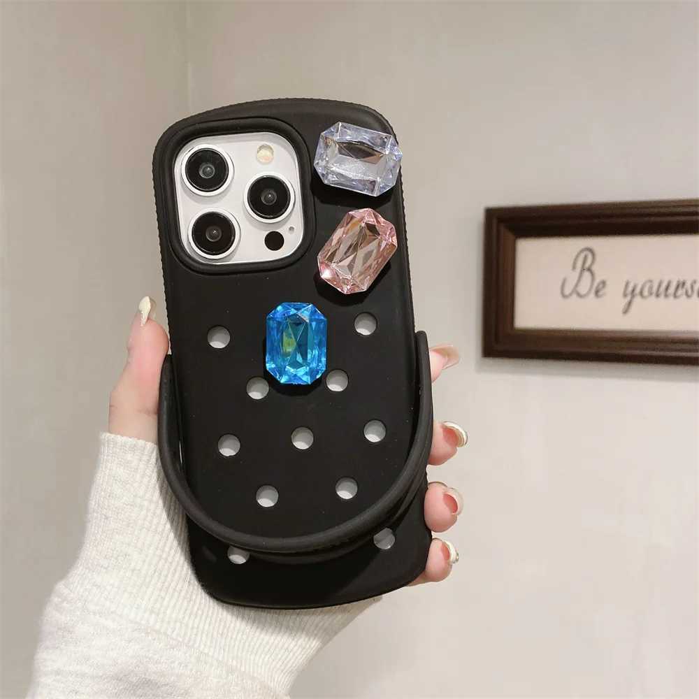 Luxury Gem Crocs DIY phone case soft cover for iPhone 13 Pro 11 12 Pro Max 14 15 plus 16 Pro 13 cover with wrist strap Cover C251209