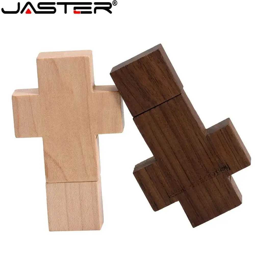 JASTER Wooden Jesus Cross USB 20 Flash Drives 128GB Maple wood Memory Stick 64GB with Box Pen Drive 32GB Gift U disk C251209