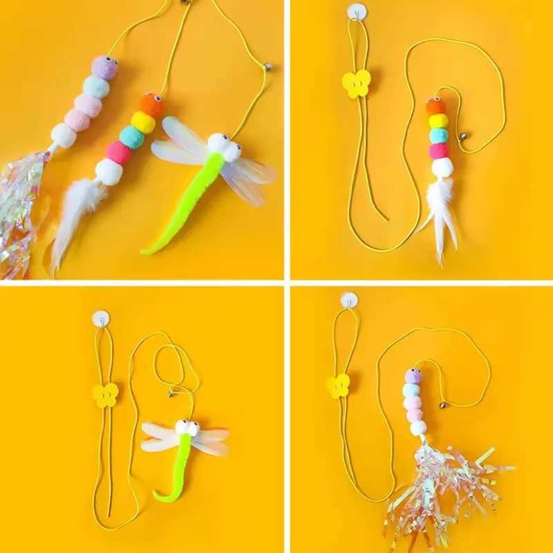 Interactive Cat Swing Toy Elastic Sticky Disc Hanging Door Teaser Kitten Toys with Dragonfly Shape Feather Bell Indoor Exercise M251209