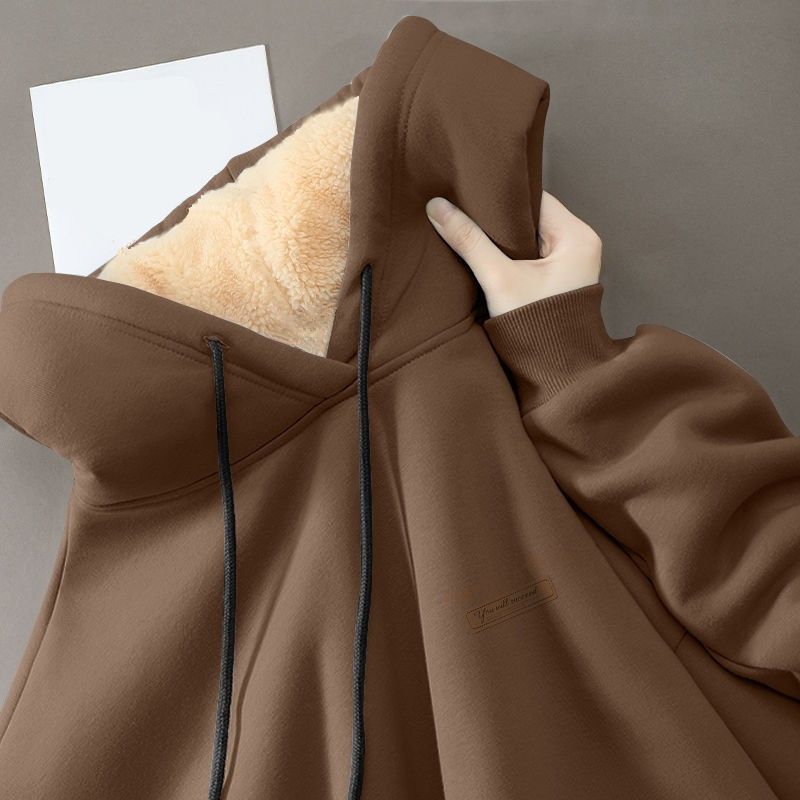 Men's Student Hoodie: Winter Lamb Fleece Thickened Loose Casual Versatile Couple-Style Hooded Top