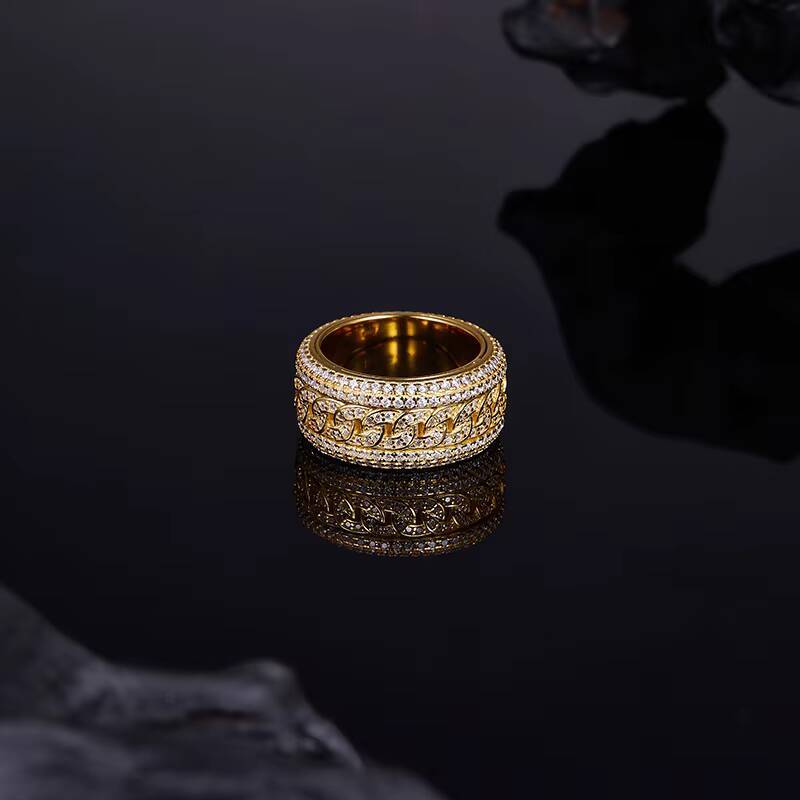Hot Selling Moissanite Wide Band Ring S925 Silver 18K Gold Plated Iced Out Design for Men and Women Hip Hop Jewelry Ring