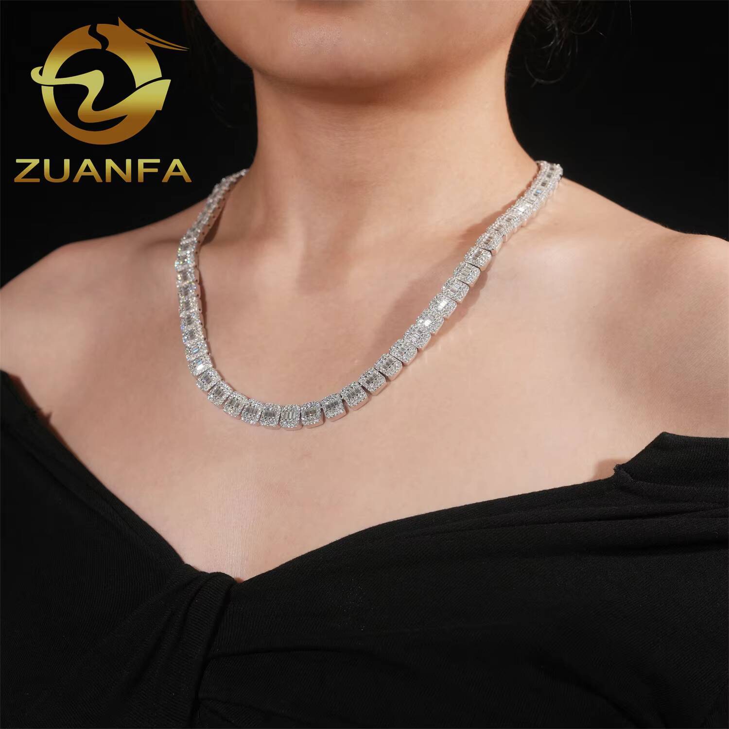 Iced Cuban Link Chain Moissanite 9mm Baguette Cut Unisex Cuban Link Hip Hop Jewelry 925 Silver Diamond Chain