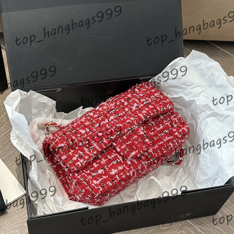 20cm Colorful Tweed Woven Striped Pattern Classic Mini Flap Bag With Gold Hardware Metal Chain Designer Shoulder Bags Luxury Crossbody Purse Cosmetic Sacoche