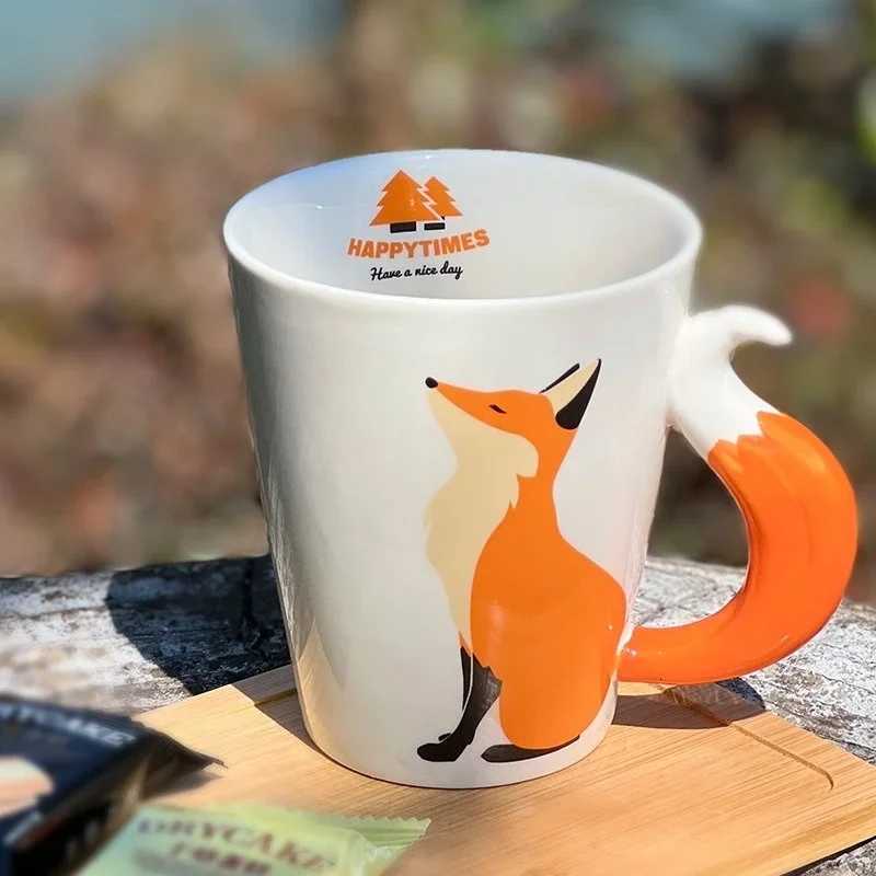 360ML 3D Fox Ceramic Cups Cartoon Pattern Coffee gs Afternoon Tea Anti-scalding Milk g He Off Kid Gifts Cup H251209