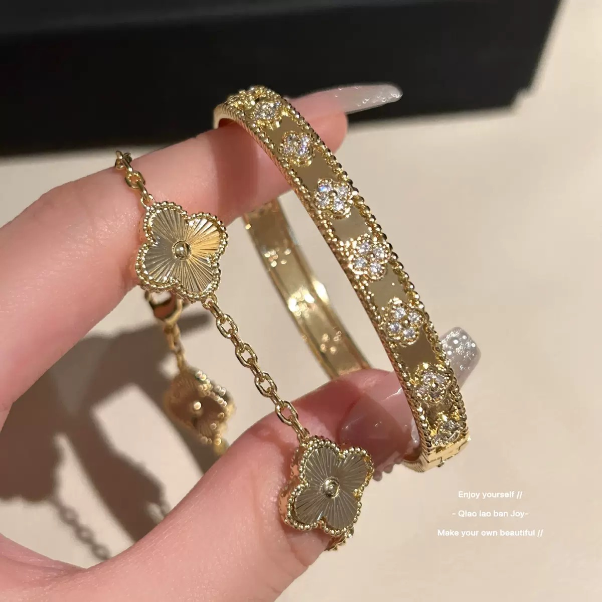 Bracelet light niche exquisite versatile temperament four leaf clover zircon copper plated bracelet for women