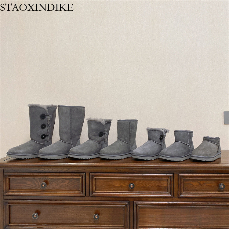 Sangpo Snow Boots for Women, Sheepskin Integrated Classic New Long Tube, Fleece-Lined, Thickened, Warm Wool Cotton Shoes, Winter Shoes