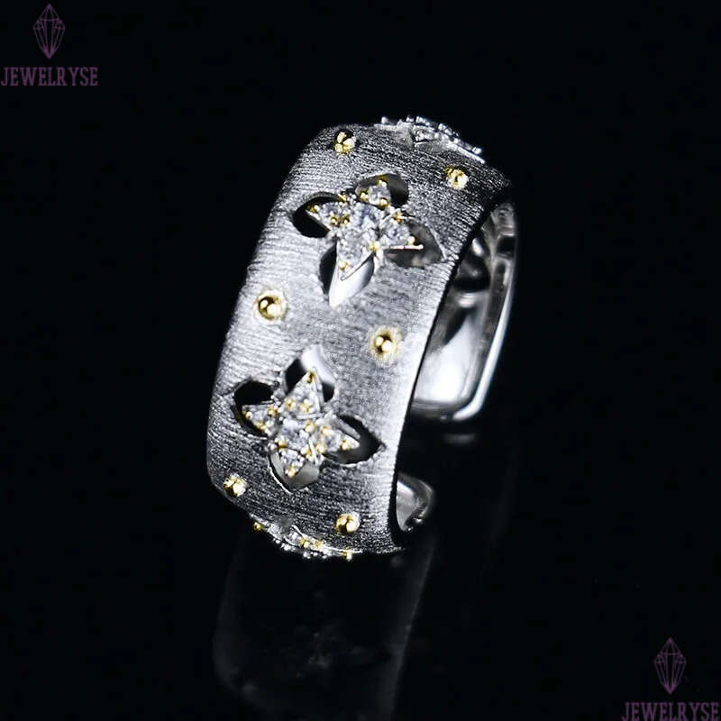 18K Gold Plated Vintage Clover Rings with Handcrafted Italy Court Style Luxury Buqlt Brand Star Nail Finger Designer Ring Jewelry Gift