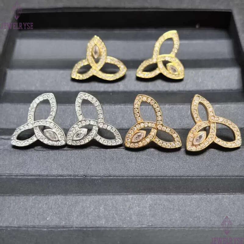 2025 new classic clover designer earrings for women girls sweet leaf leaves hollow full diamond 18k rose gold silver crystal earings ear rings jewelry