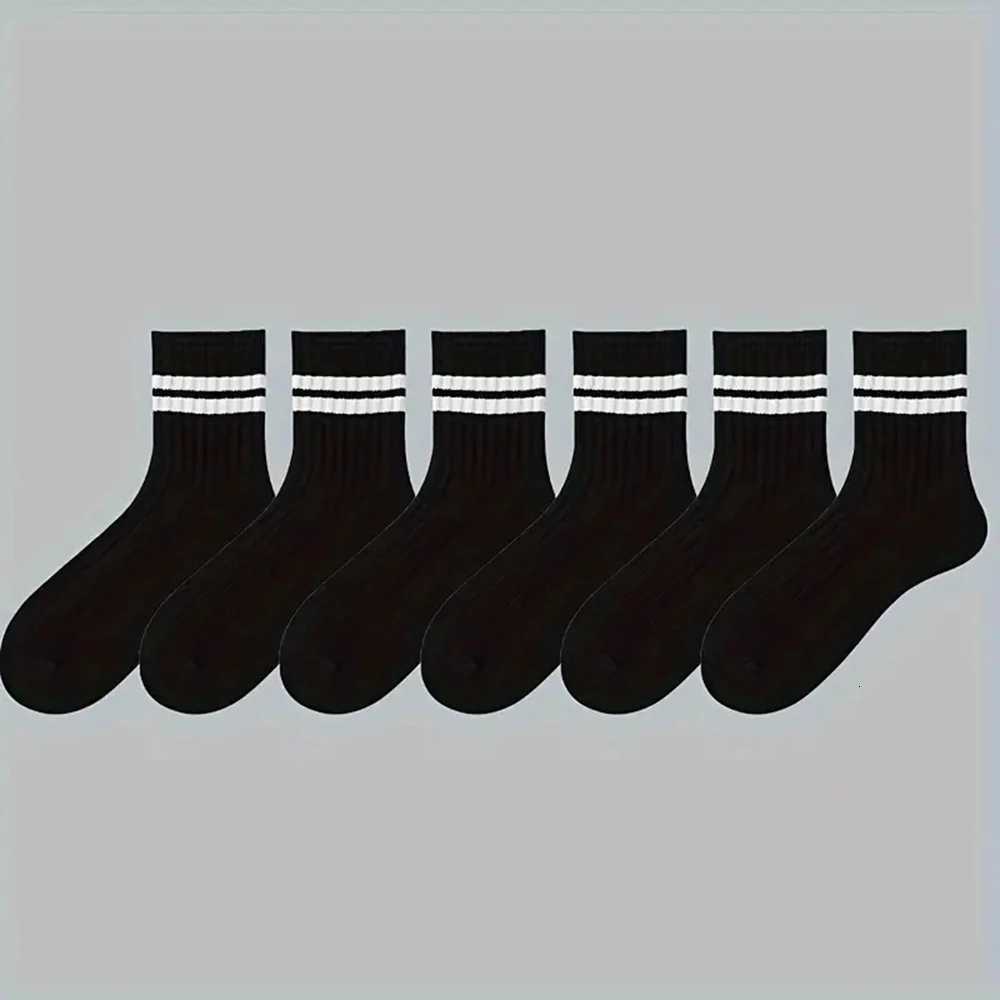 6 Pairs Mens Socks Spring Autumn Simple Casual Black White Striped Socks Breathable Round Neck Socks High-quality Mid Tube SockT251209