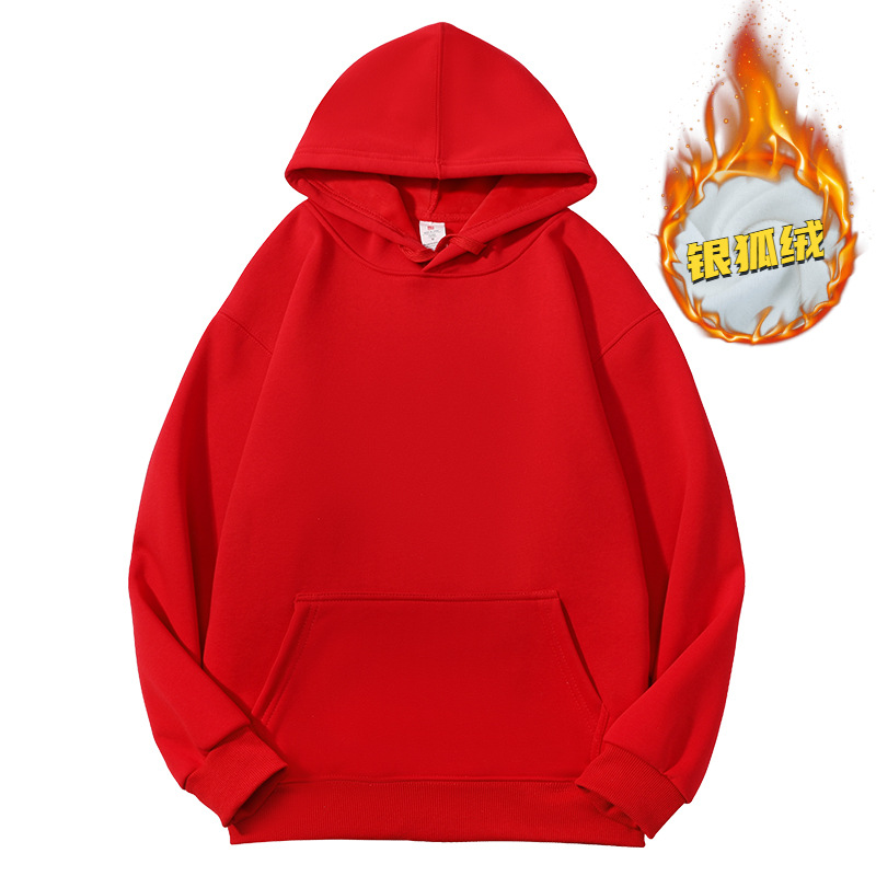 Solid Color Fleece-Lined Hoodie: Warm Loose Silver Fox Fleece Hooded Top for Autumn & Winter
