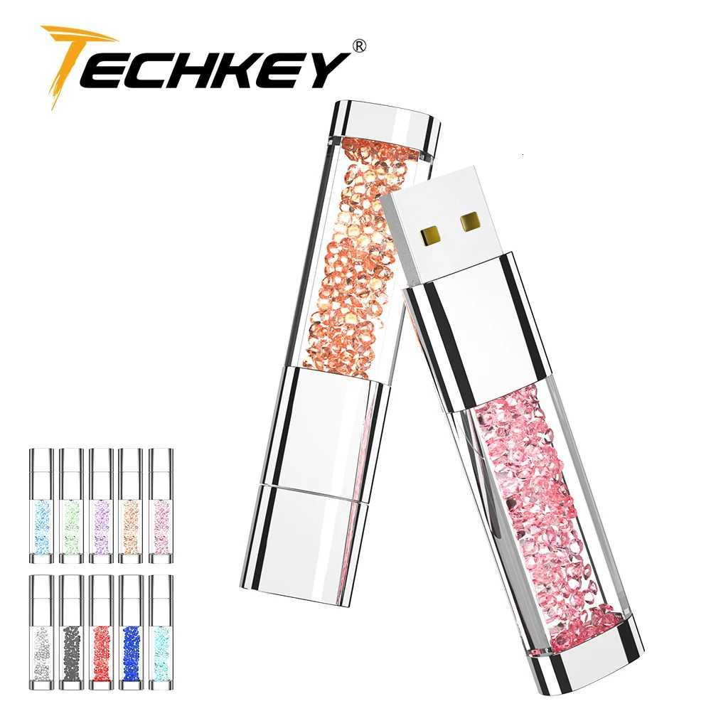 Usb flash drive Crystal Diamond pendrive 32gb 64gb 128GB new TECHKEY memory stick pen drive 8GB 16GB usb special gif C251209
