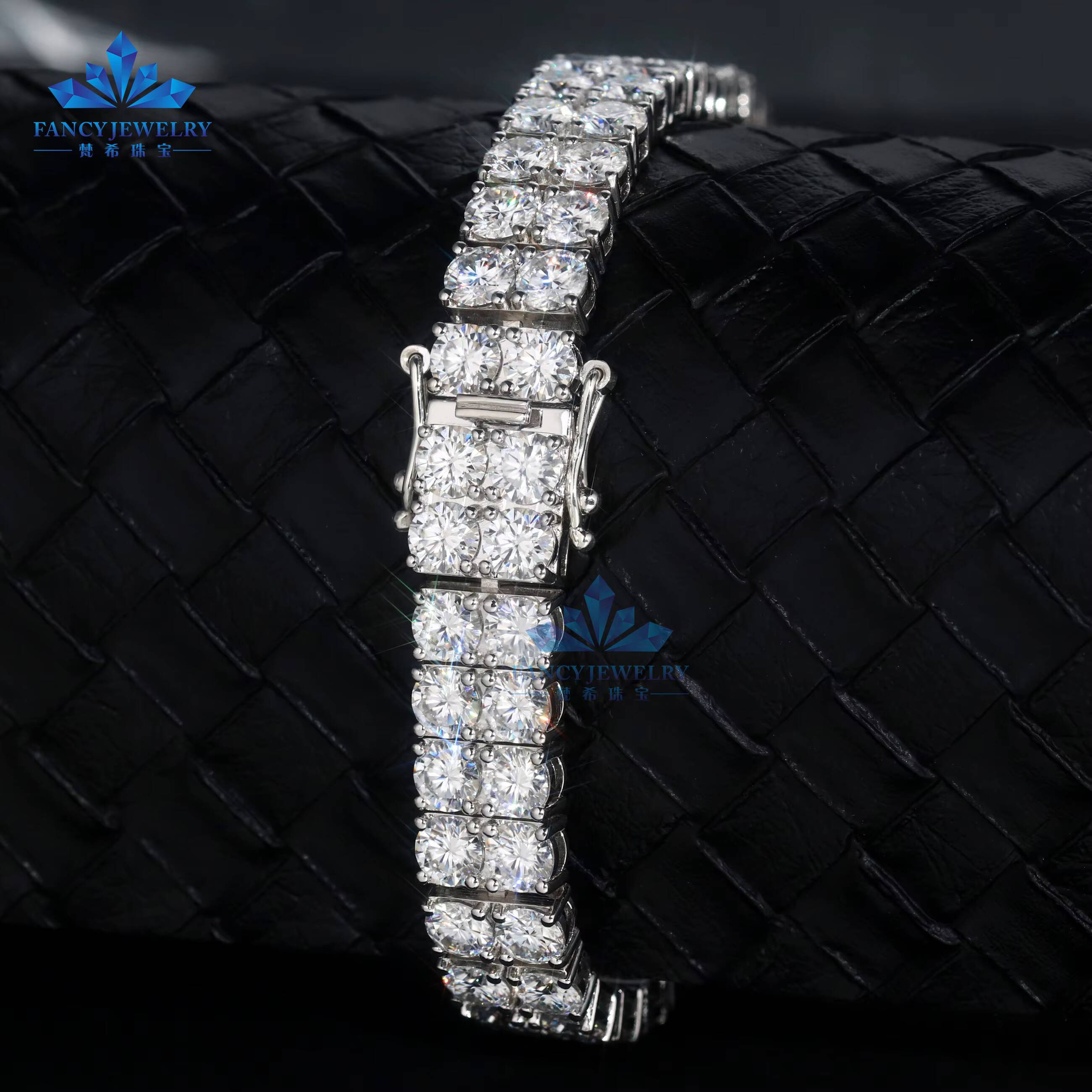 Fine 925 Silver Two-Row 5mm Moissanite Tennis Bracelet Silver Hip-Hop Jewelry with Gold Rhodium Plating for Daily Wear Gifts