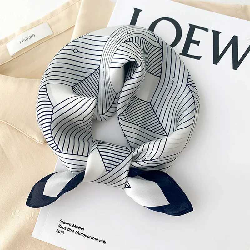 Luxury 68cm Striped Geometric Pattern Silk Scarf for Women Imitation Silk Fresh and Versatile Headwear Clothing Square Scarf Y251208