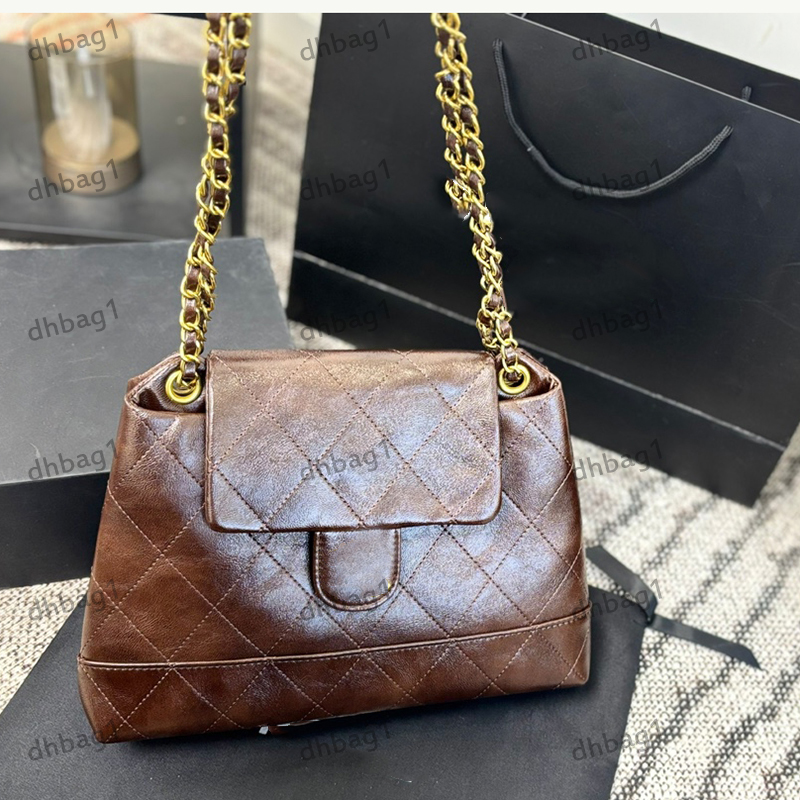 Underarm Tote Hobo Fashion Womens Shoulder Bag Shiny Oil Wax Leather Gold Metal Thick Chain Luxury Handbag Large Capacity Shopping Sacoche Purse Airport bags 30cm