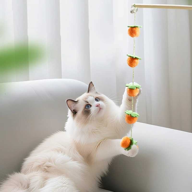 Interactive Cat Toy Funny Colorful Fruit Cats Teaser Stick Feather Toys Kitten Playing Teaser Wand Toy Cat Supplies M251209